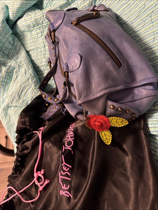 Betsey Johnson Handbags - Betsey Johnson Blue Leather Shoulder Bag with Rose Charm